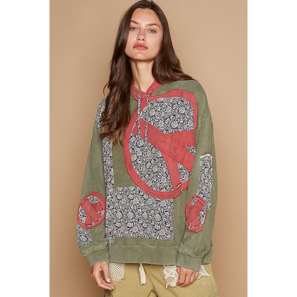 POL Olive Floral Peace Patch French Terry Sweatshirt - Picture 7 of 12